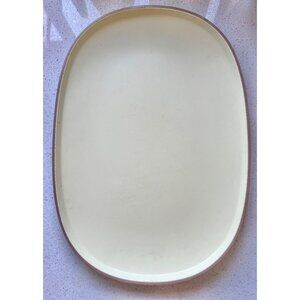 TexasWare Serving Platter Pale Yellow & Brown MCM Oval Melamine 13.75” X 9.375”